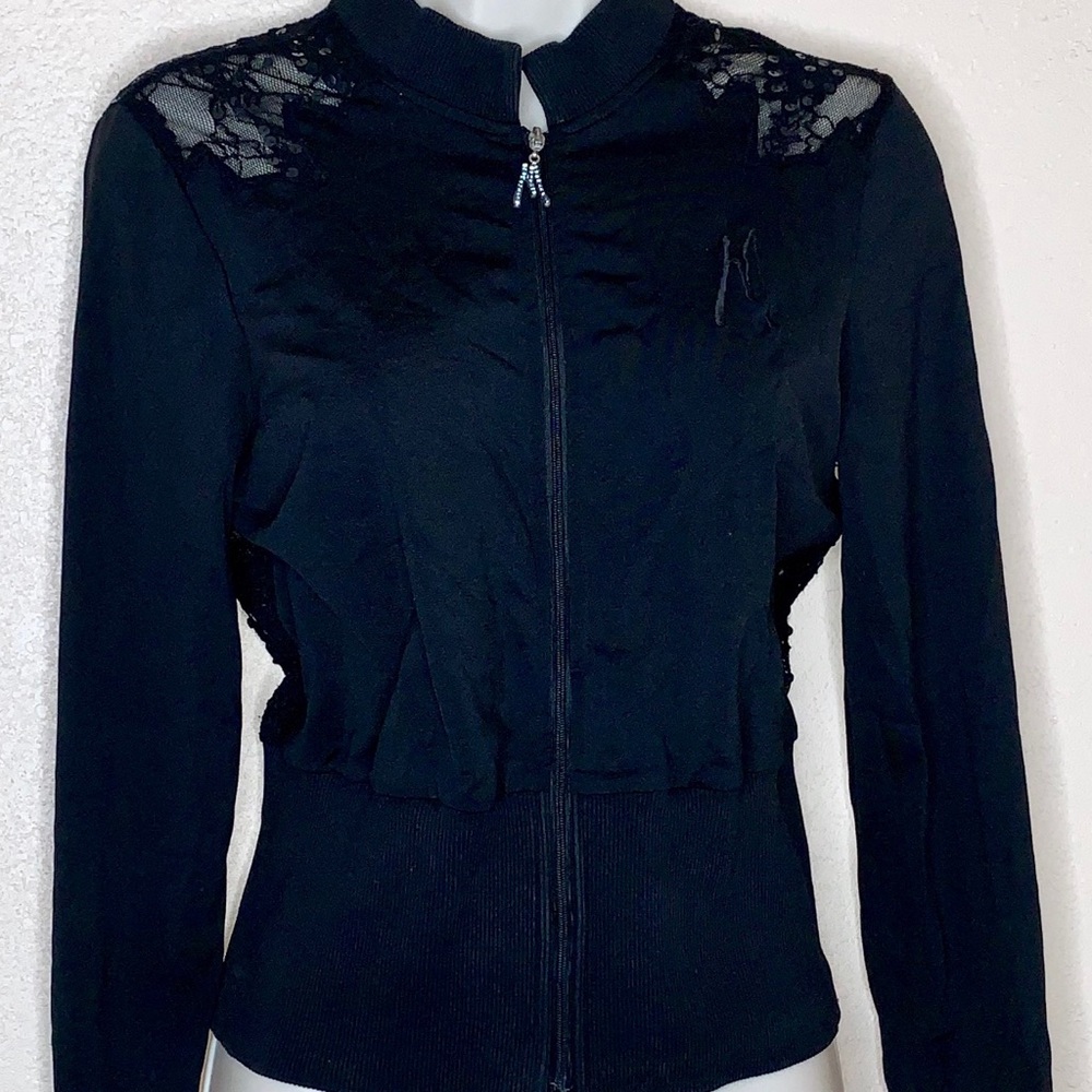 MARCIANO || black cropped sequin back jacket small